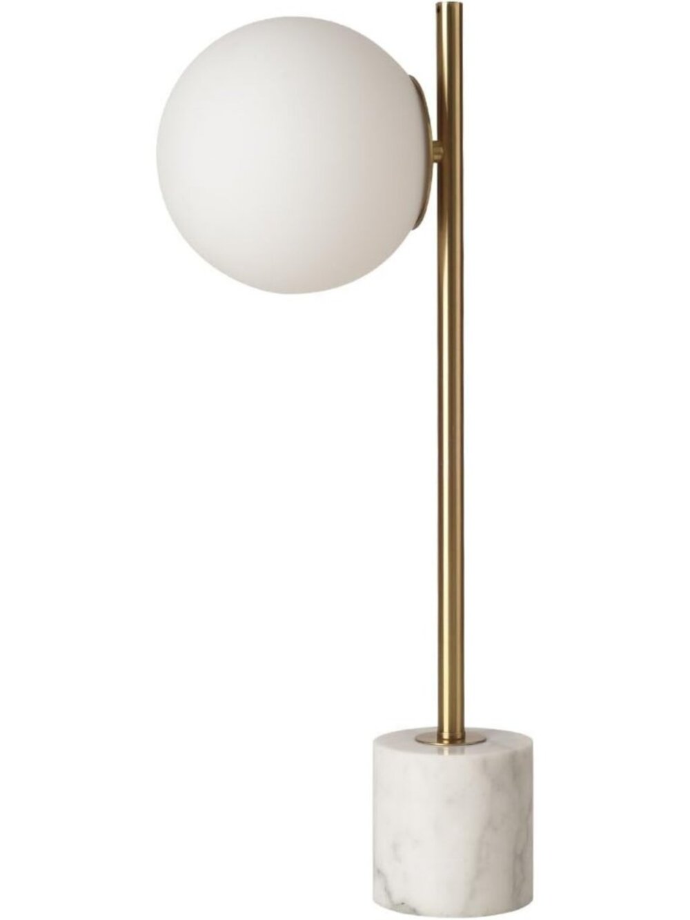 Modern Round Table Lamp with White Glass Globe Shade & Marble Base - Elegant